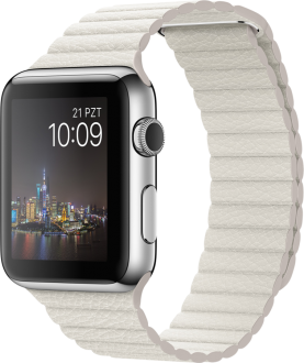 Apple Watch (42 mm) Paslanmaz Çelik Kasa ve Beyaz Deri Loop