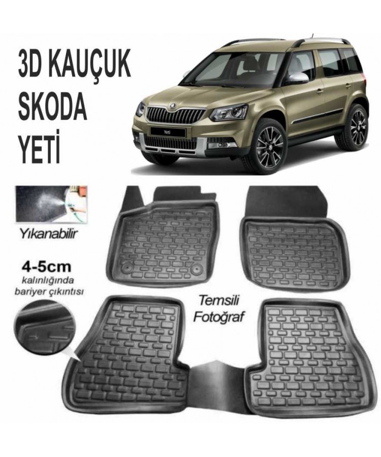 3D KAUÇUK PASPAS SKODA YETİ UYUMLU SİYAH 101421-1