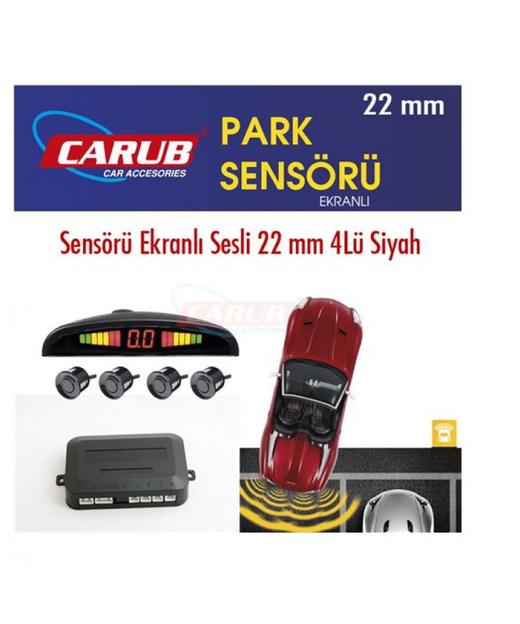 CARUB Park Sensörü Ekranlı Sesli 22mm 4Lü Siyah Kod:0015915